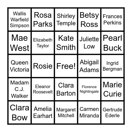 Women's History Bingo Card