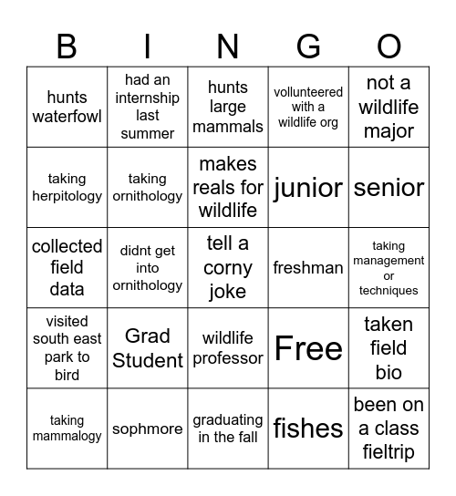 Welcome to Wildlife! Bingo Card