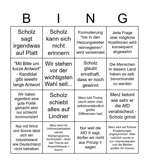 Kanzlerduell Bingo Card