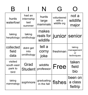 Welcome to Wildlife! Bingo Card