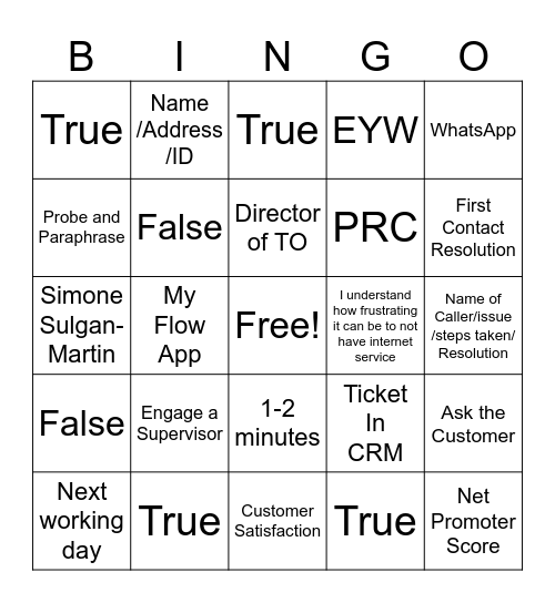 Contact Center Fun Fridays Bingo Challenge Bingo Card