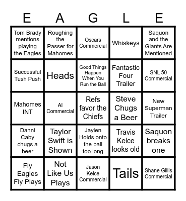 Steve's Superbowl Bingo Card
