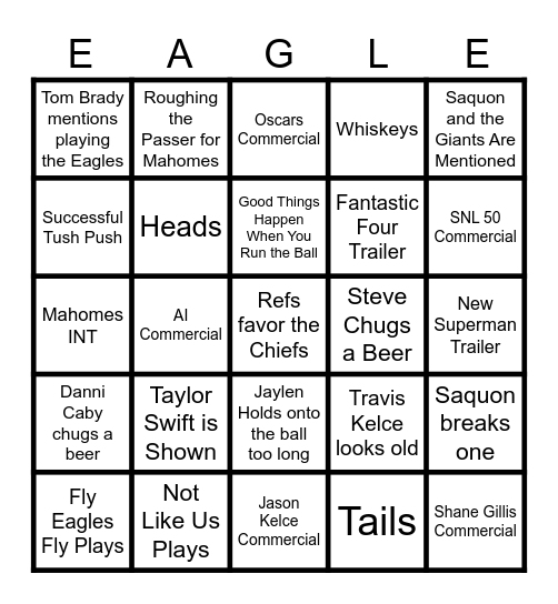 Steve's Superbowl Bingo Card