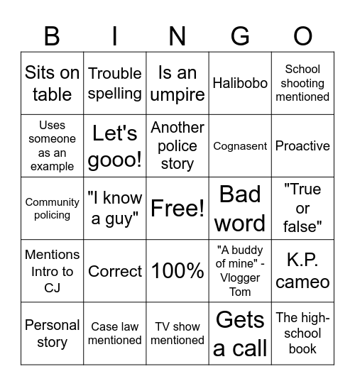Professor Cepp Bingo Card