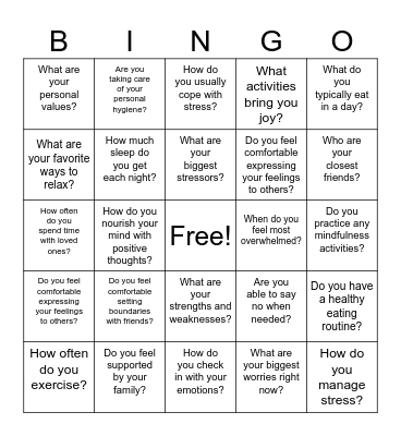 Self Care Bingo Card