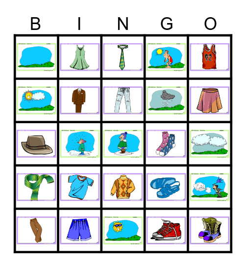 Clothing/Weather BINGO Card