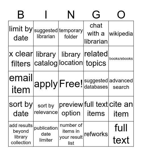 First Search Bingo Card