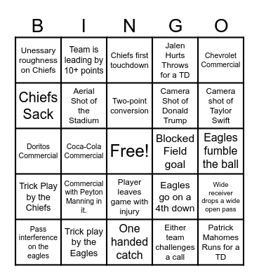 Super Bowl Bingo Card