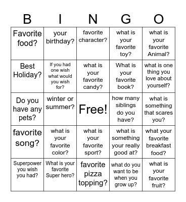 Getting to Know you Bingo Card