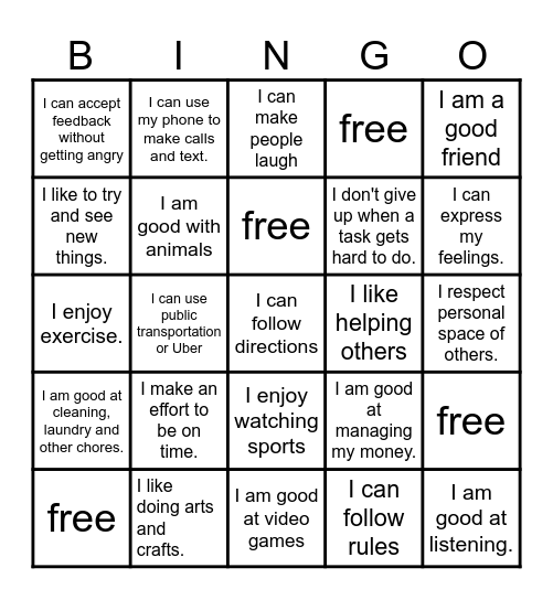 Your Strengths! Bingo Card