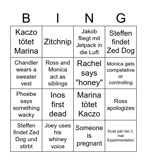 Friends binge-watch Bingo Card