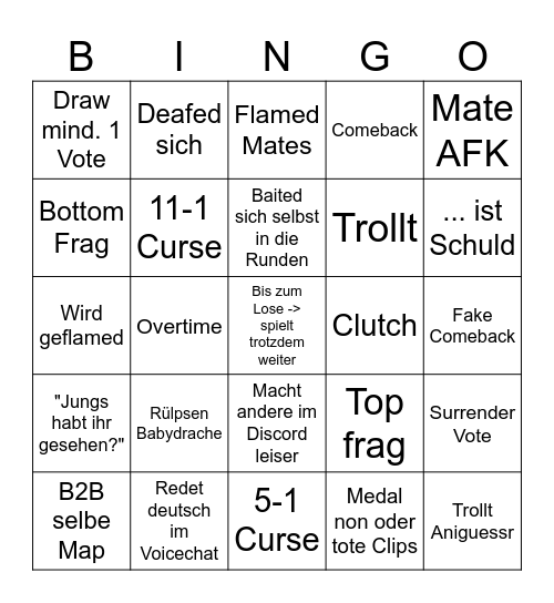 Nickkory Bingo Card