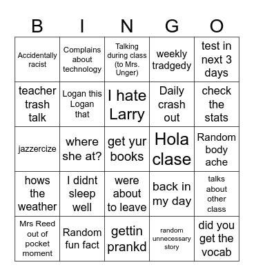 Mrs. Reed BINGO Card