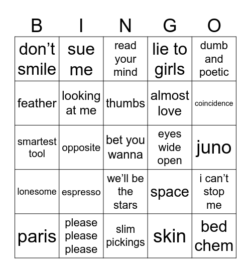 Sabrina Bingo Card