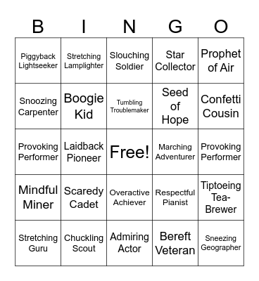 Traveling Spirit Bingo Card