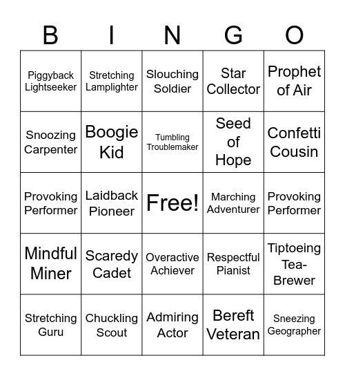Traveling Spirit Bingo Card