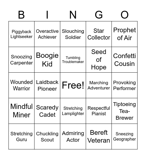 Traveling Spirit Bingo Card