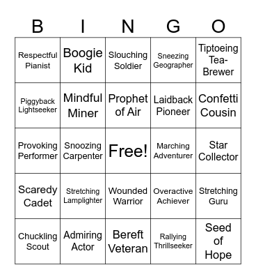 Traveling Spirit Bingo Card