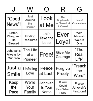 Original and Kingdom Songs Bingo Card