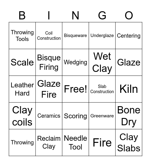 Fab Friday Ceramics Bingo Card