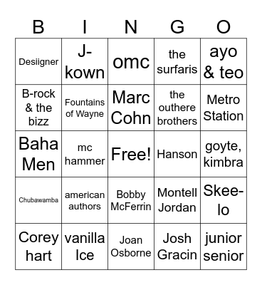 One Hit Wonders 1 Bingo Card
