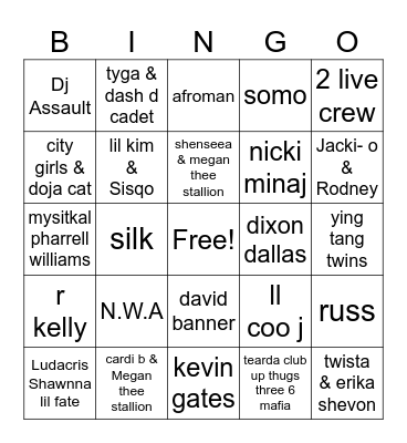 Dirtiest Songs EVER 1 Bingo Card