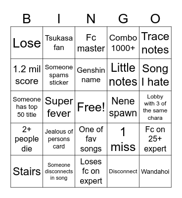 Pjsk bingo Card