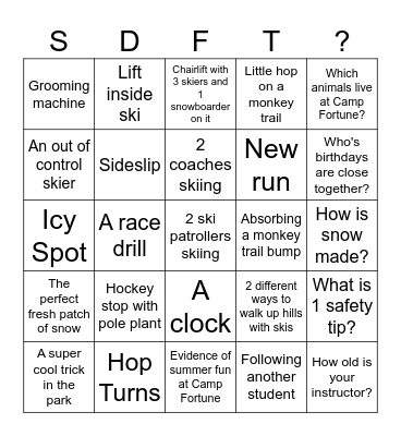 Ski Hill Bingo Card