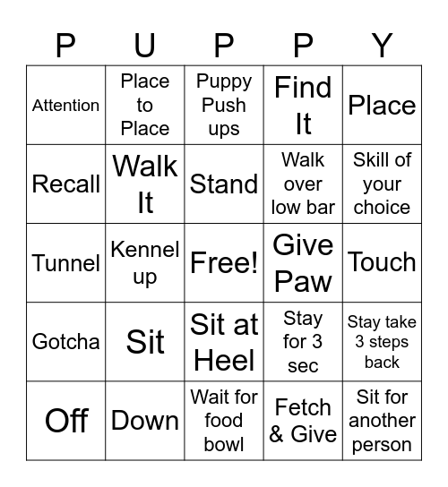 Puppy Bingo Card