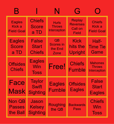 Super Bowl LIX Bingo Card