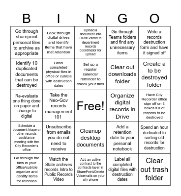 City Of Newberg Spring Cleaning Bingo Card
