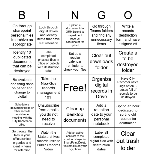 City Of Newberg Spring Cleaning Bingo Card