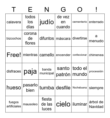 Vocabulario 5 Bingo Card
