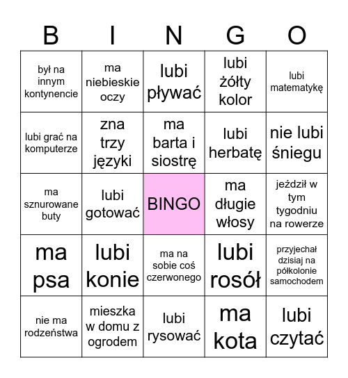 ZNAJDŹ KOGOŚ KTO.. Bingo Card