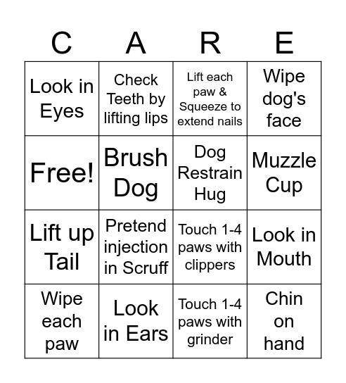 Cooperative Care Bingo Card