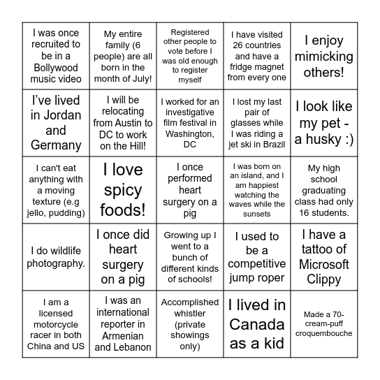 Reading Weekend 2025 Bingo Card