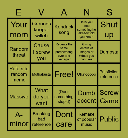 EVingo Bingo Card