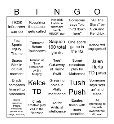 Super Bowl LIX Bingo Card