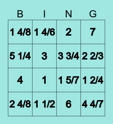 Multiplying Fractions! Bingo Card