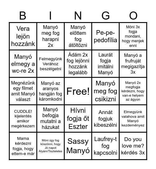 MY MANYÓ Bingo Card