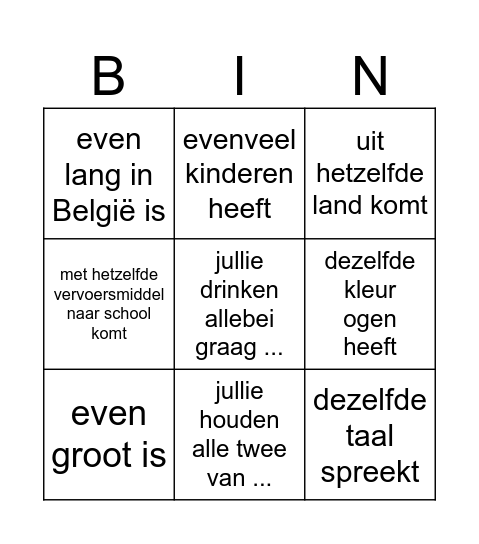 Zoek iemand die ... Bingo Card