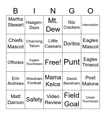 Super Bowl LIX Bingo Card