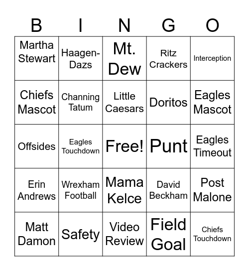 Super Bowl LIX Bingo Card