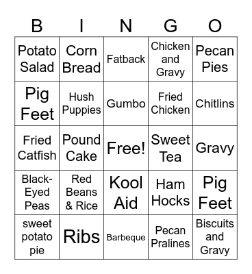 Soul Food Bingo Card
