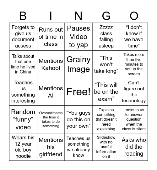 Untitled Bingo Card