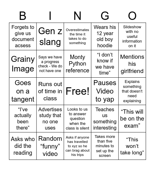 Untitled Bingo Card
