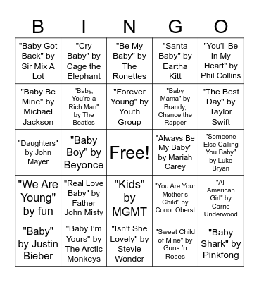 Baby Songs Bingo! Bingo Card
