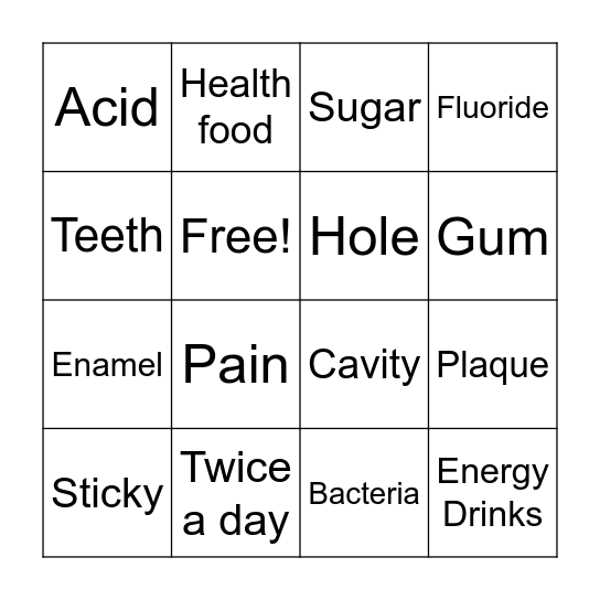 Teeth Care BINGO Card