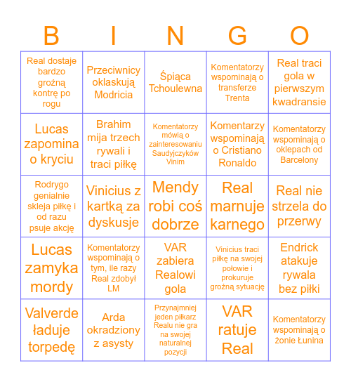 Real Madryt live bingo (home) Bingo Card