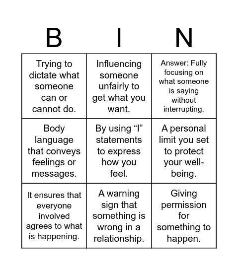 Love Safer Bingo Card